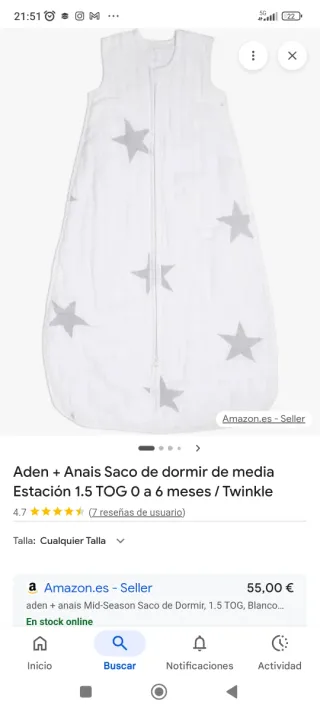 Saco dormir bebé de entretiempo, talla 18-24 meses