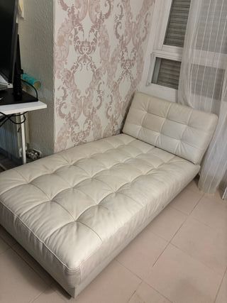 Sillon chaiselongue de piel blanco crema
