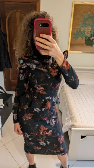 Vestito cerimonia longuette stampa fiori