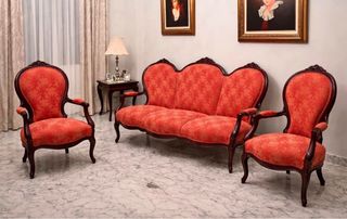 Juego de 3 sillones de madera y tela