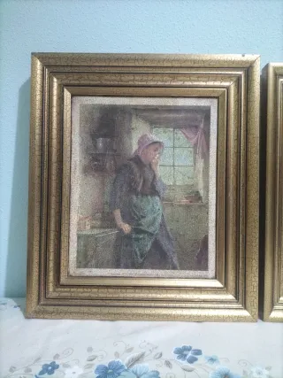 2 Cuadros Decorativos Marco Dorado