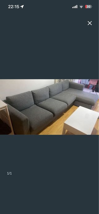 Sofá chaise longue gris tela