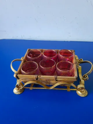 Set Bicchierini con Struttura in Metallo e Vimini