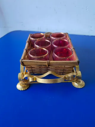 Set Bicchierini con Struttura in Metallo e Vimini