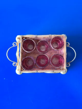 Set Bicchierini con Struttura in Metallo e Vimini