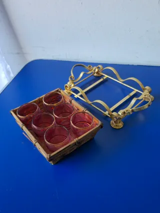 Set Bicchierini con Struttura in Metallo e Vimini