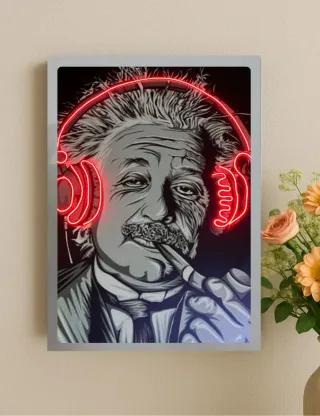 Quadro Einstein con Cuffie Neon Rosse