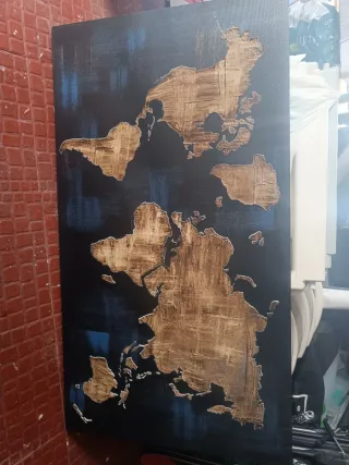 Cuadro Mapa Mundo Salón Negro Marrón