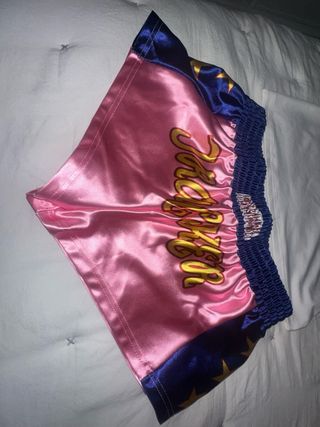 Disfraz Boxeadora Top Blanco y Shorts Rosa y Azul