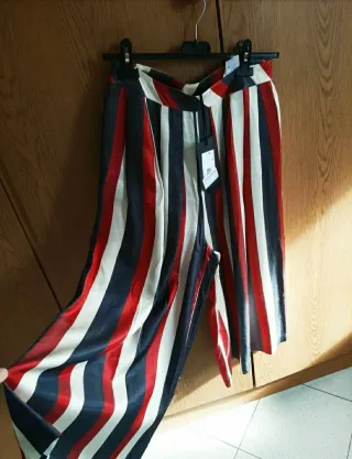 Pantaloni palazzo donna righe rosse blu