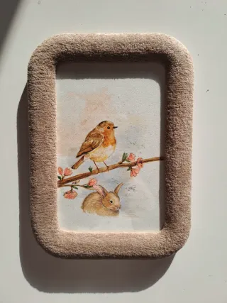Acquerello originale pettirosso coniglio. cornice