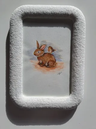 Acquerello originale pettirosso coniglio. cornice