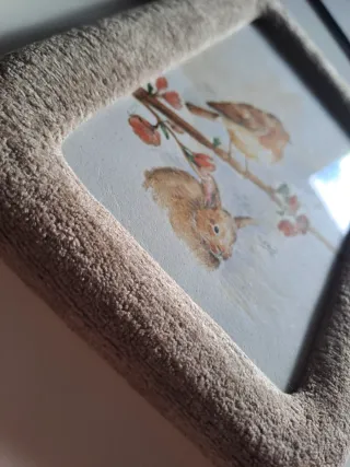 Acquerello originale pettirosso coniglio. cornice