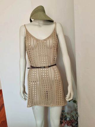Vestido playa crochet beige T L/XL