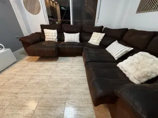 Sofá modular marrón tela con asientos corredizos