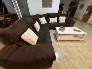 Sofá modular marrón tela con asientos corredizos