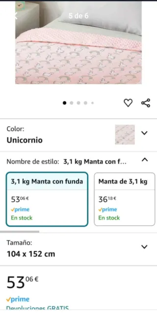 Manta Pesada con funda Unicornios y Arcoíris. NUEV
