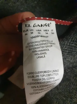 Abrigo El Ganso gris, diseño de espiga. 100% lana