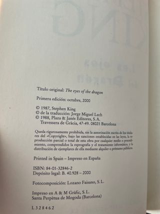 Los ojos del dragón de Stephen King