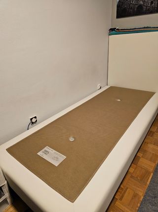 base tapizada sonpura, con cabecero ikea y colchón
