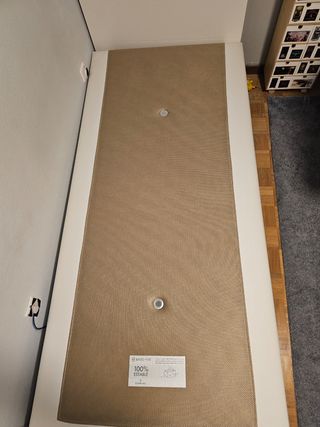 base tapizada sonpura, con cabecero ikea y colchón