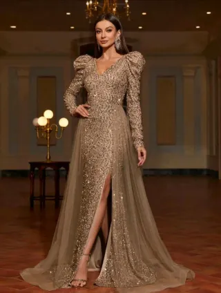 Vestidos SHEIN dorado manga larga