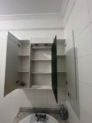 Mueble de baño con lavabo, espejo y almacenaje