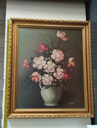 Cuadro pintado a mano flores rosas