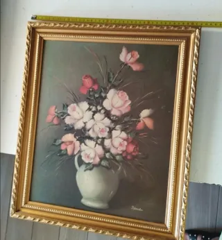 Cuadro pintado a mano flores rosas