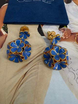 Pendientes Oscar de la Renta Flor Azul Dorado