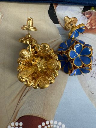 Pendientes Oscar de la Renta Flor Azul Dorado