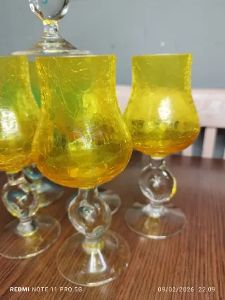 6 Copas de Vino Amarillas CRISTAL