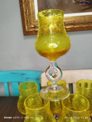 6 Copas de Vino Amarillas CRISTAL