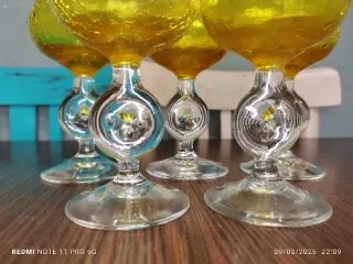 6 Copas de Vino Amarillas CRISTAL