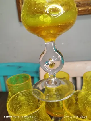 6 Copas de Vino Amarillas CRISTAL
