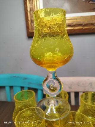 6 Copas de Vino Amarillas CRISTAL