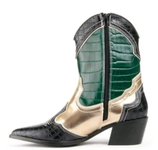 Botas cowboy verdes, negras y doradas T39