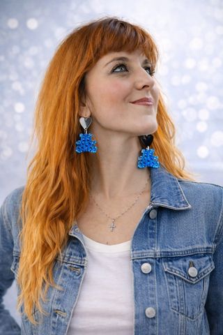 Pendientes Oso Azul Corazón Plata