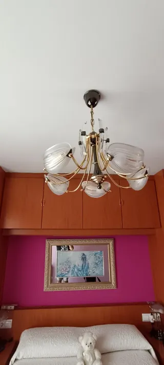 Lámpara 5 brazos grafito y dorado