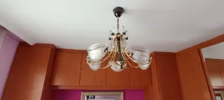 Lámpara 5 brazos grafito y dorado