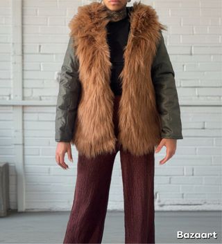 Giubbotto pelliccia marrone e verde oliva