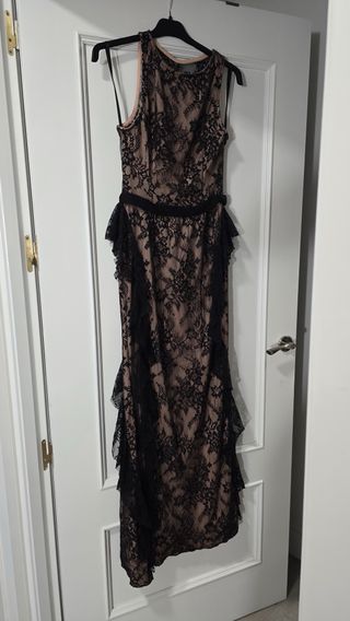 Vestido largo encaje negro y beige