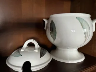 Sopera de porcelana con hojas