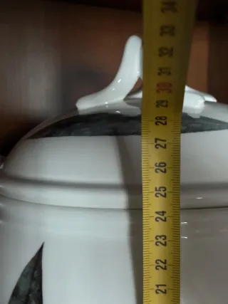 Sopera de porcelana con hojas