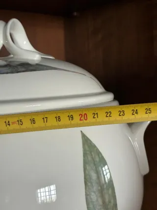 Sopera de porcelana con hojas