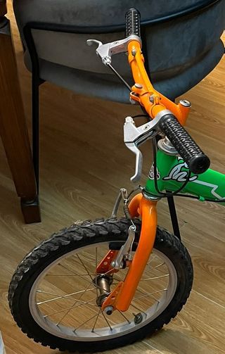 Bicicleta infantil naranja y verde