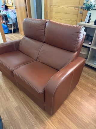 Sofá 2 plazas piel marrón