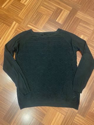 Maglione nero cotone traforato fiocchi