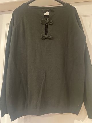 Maglione nero cotone traforato fiocchi