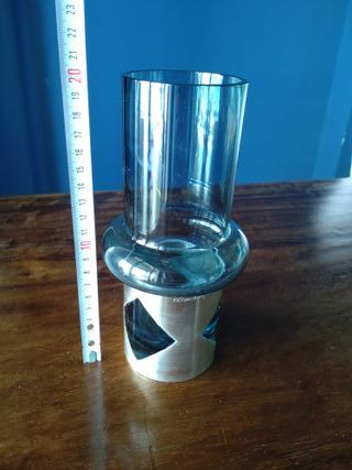 Vaso Vetro Azzurro Fascia Arg. 800 Claude Cuny
